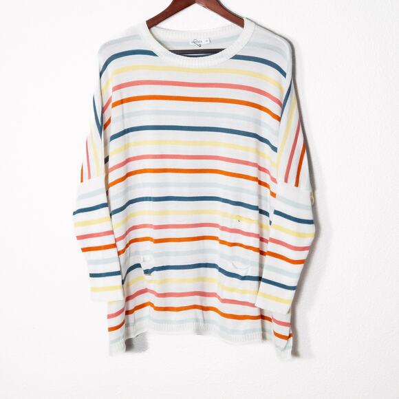 Source Unknown Sweaters - Mersea Women’s Oversized Sweater Striped Multicolor Knit Front Pockets One Size